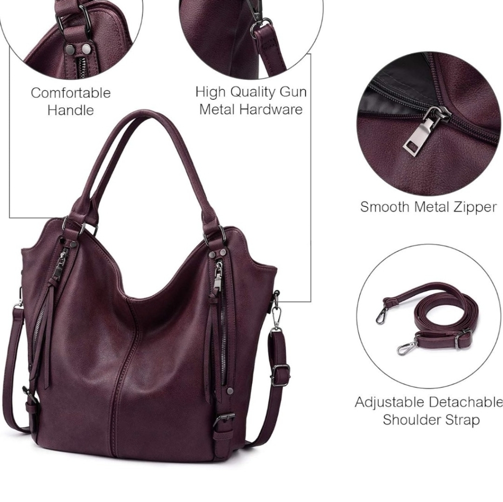 Realer Burgundy Women's Bag With Zippers & Metal Details- Shoulder Strap! NWOT!